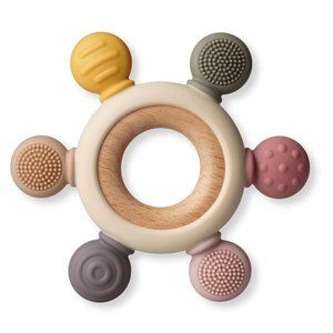 Baby Teething Toys Silicone Chewable Rings  Organic Wooden Natural for Newborn